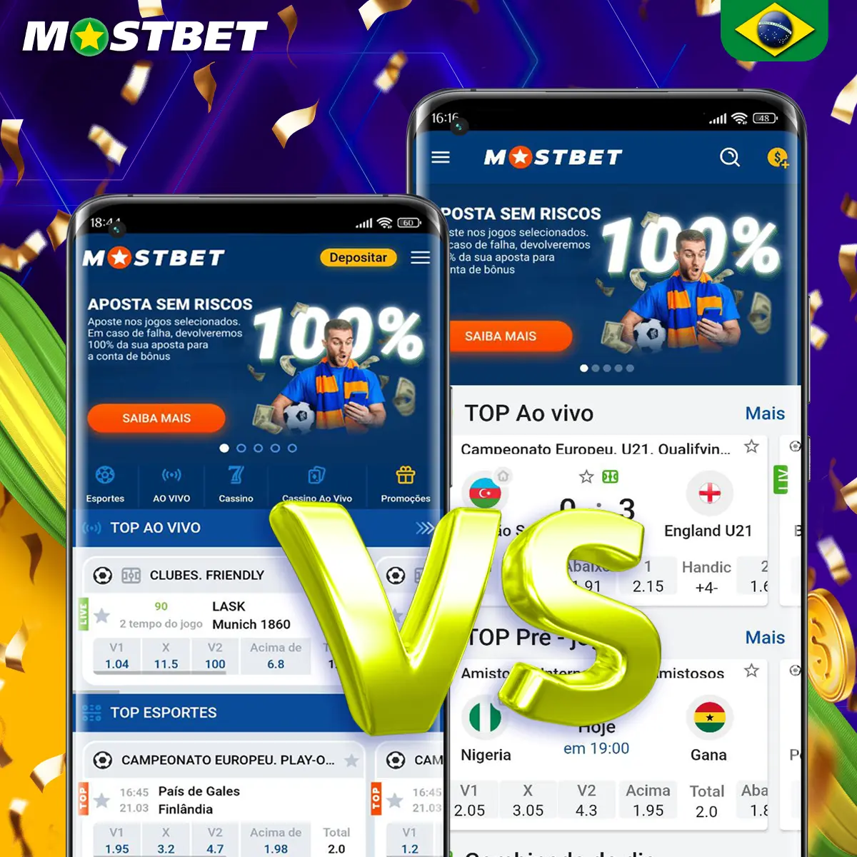 Comparação entre o aplicativo e a versão móvel da plataforma Mostbet.