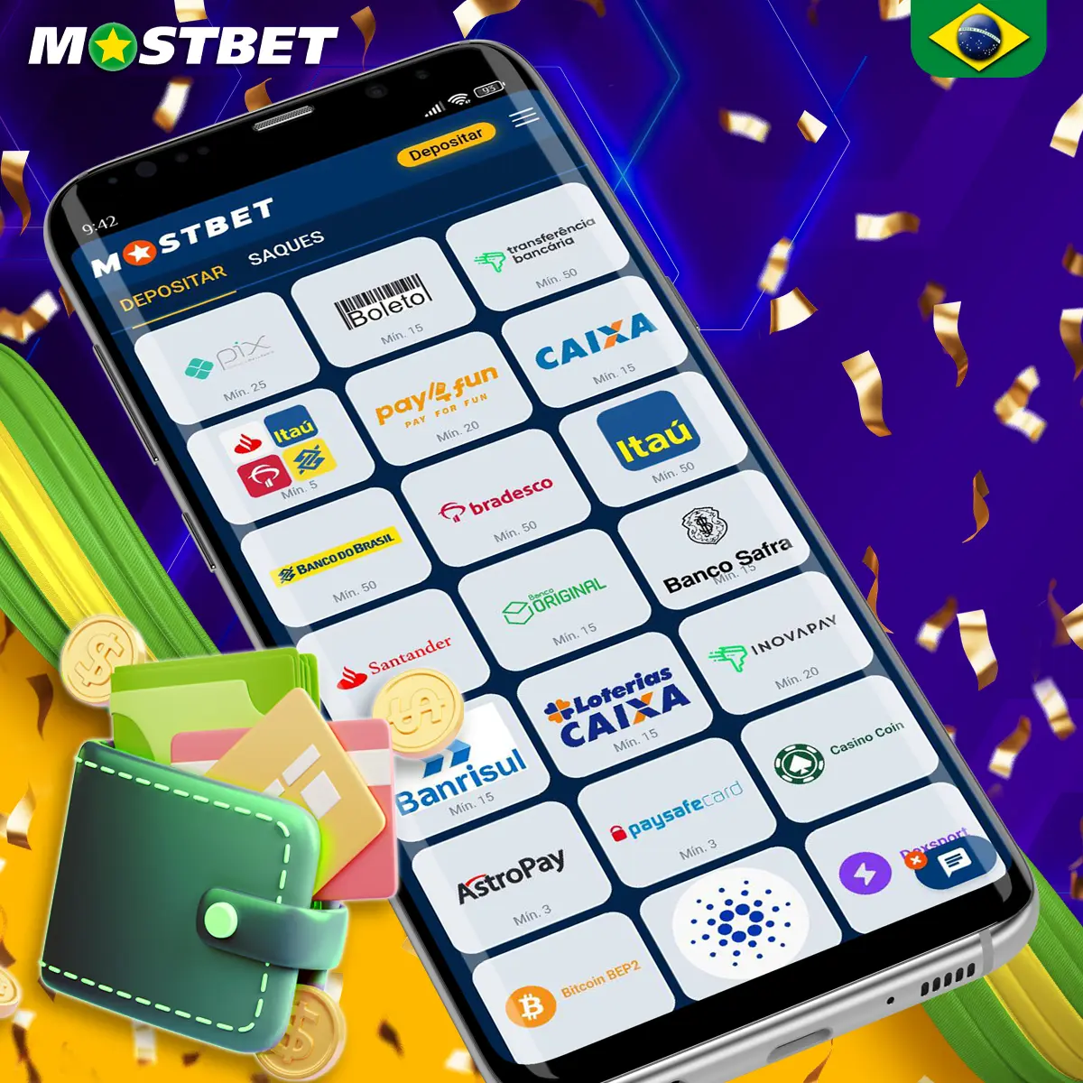 A Mostbet Brasil oferece uma extensa lista de métodos de pagamento.