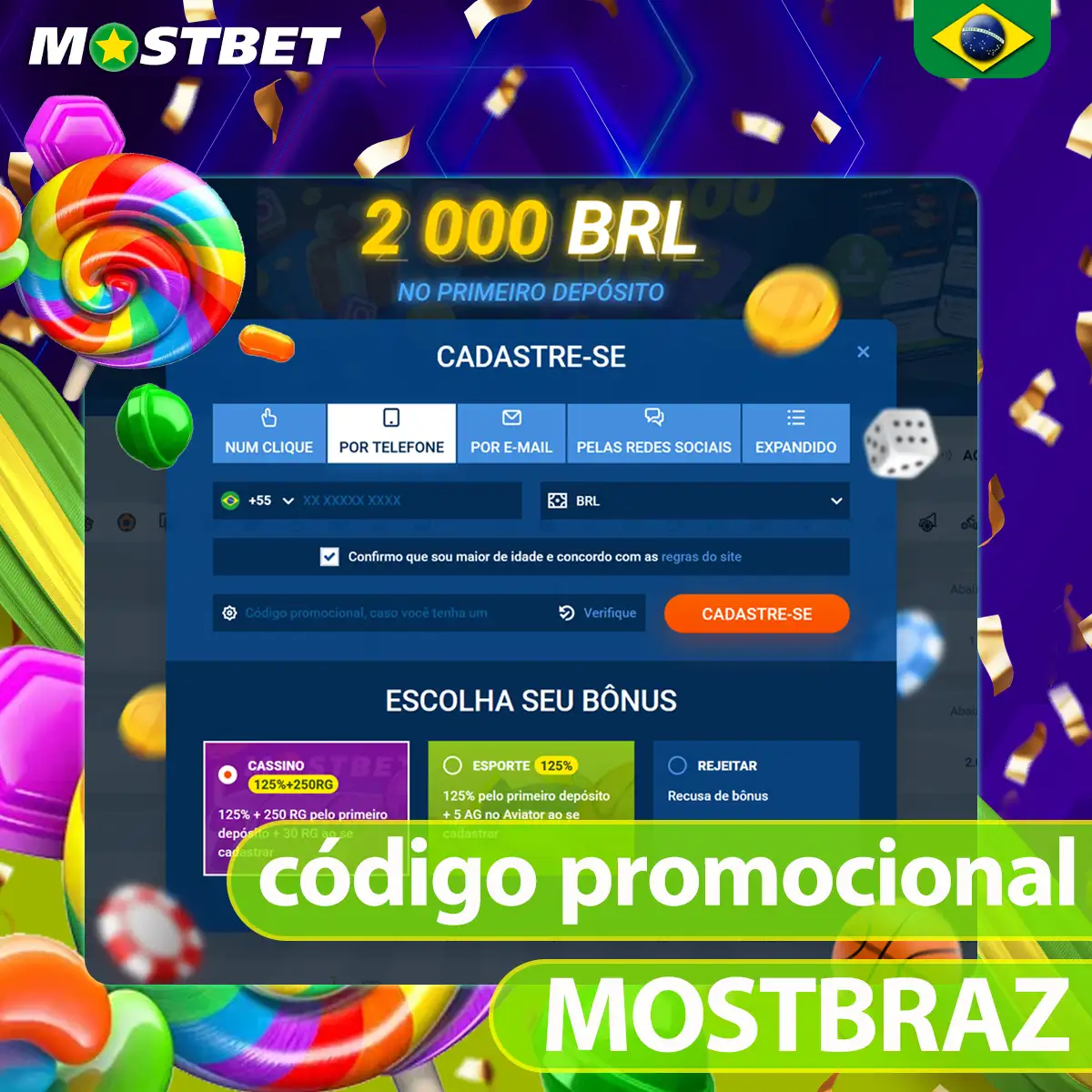 Escolha uma categoria para aplicar o código promocional Mostbet